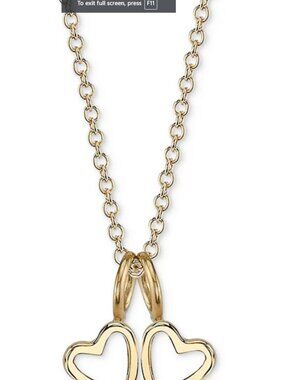 Double Heart Charms Pendant Necklace Gold Over Silver 18in